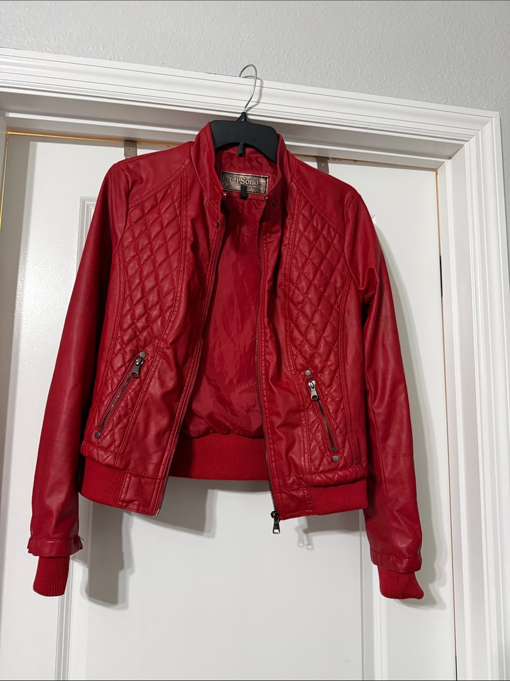 Red Quilted Bomber Jacket